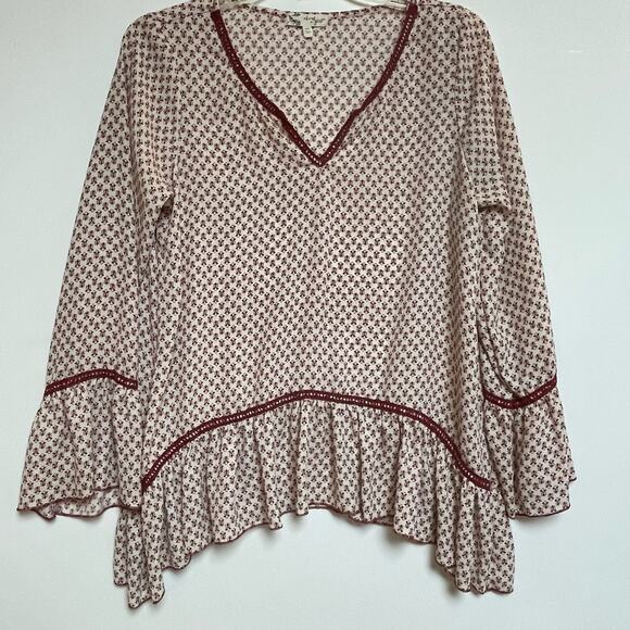 About A Girl Flowy Boho Peasant Popover Blouse, 3/4 Bell Sleeves, Size M - Picture 1 of 10